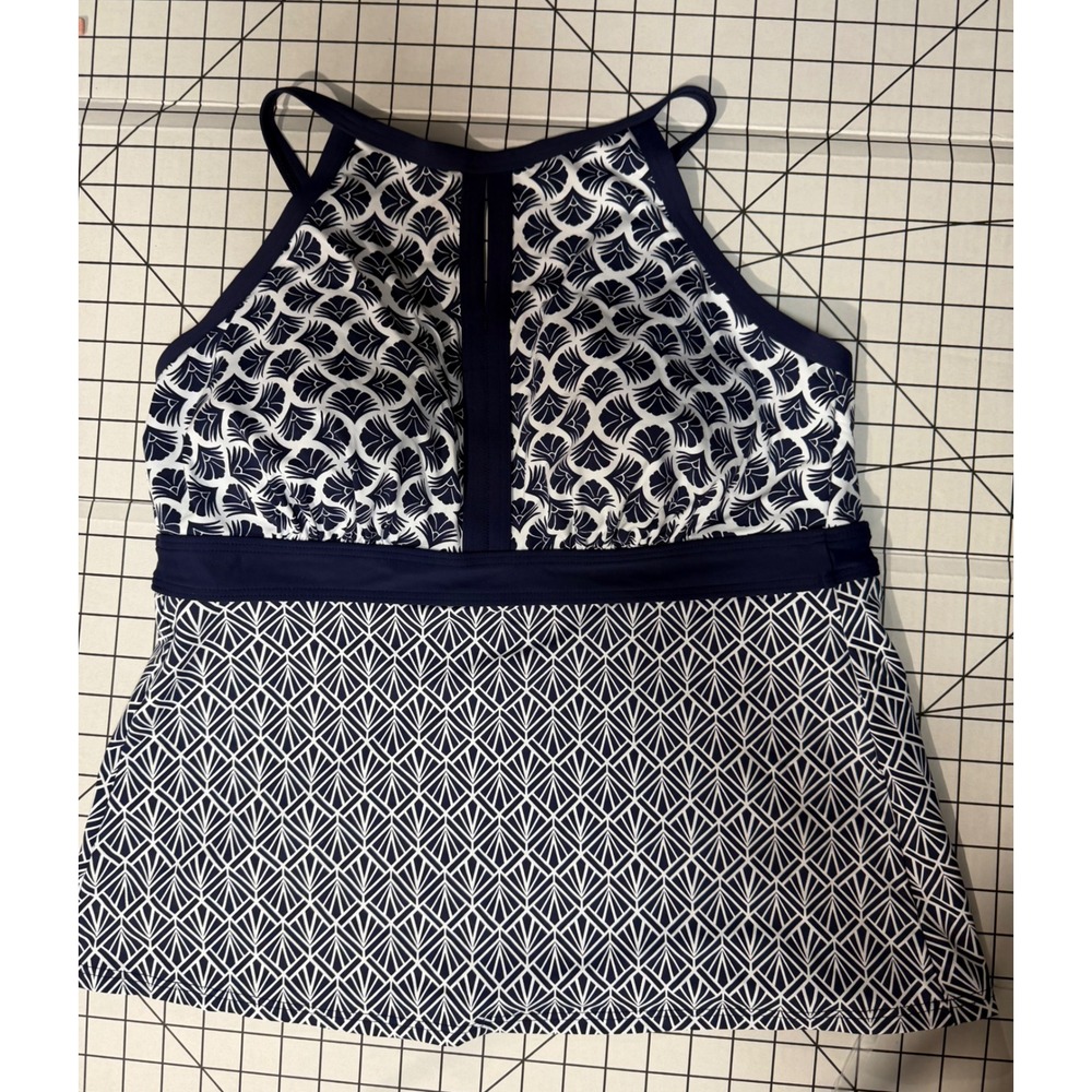 Lands End Womens Navy White Tankini Swim Top Plus Size 16W/L